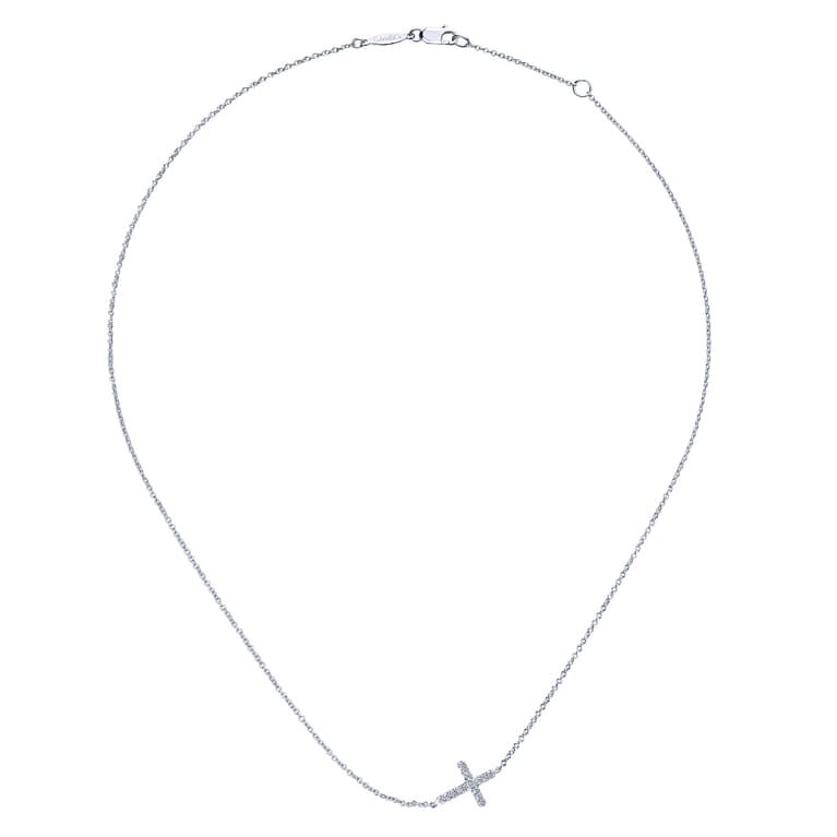 925 Sterling Silver Sideways White Sapphire Cross Necklace - Shot 2