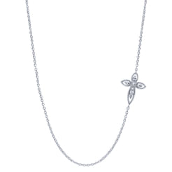 925 Sterling Silver Sideways White Sapphire Cross Necklace