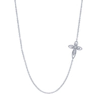 925 Sterling Silver Sideways White Sapphire Cross Necklace