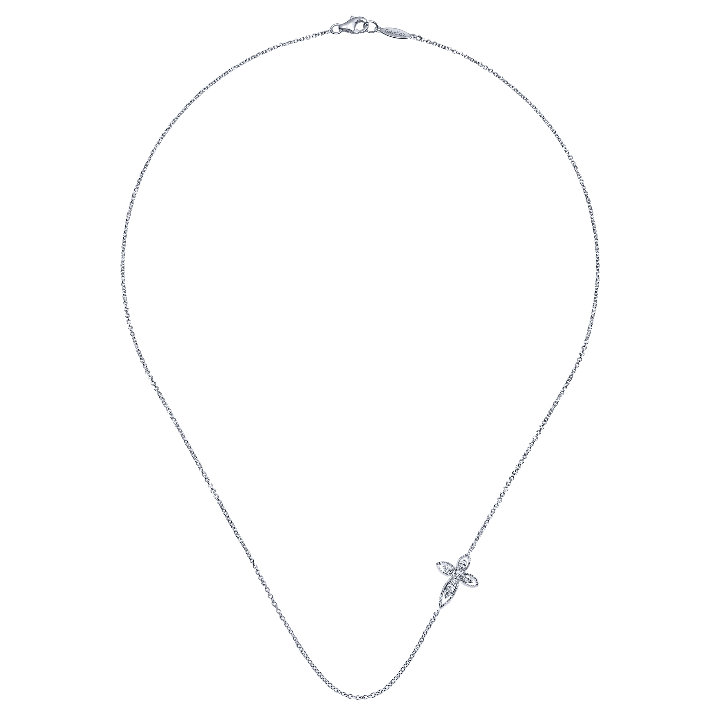 925 Sterling Silver Sideways White Sapphire Cross Necklace - Shot 2