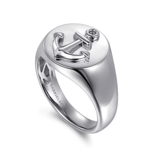 925 Sterling Silver Signet Mens Ring in High Polished Finish