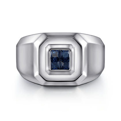 925 Sterling Silver Signet Ring with Princess Cut Sapphires