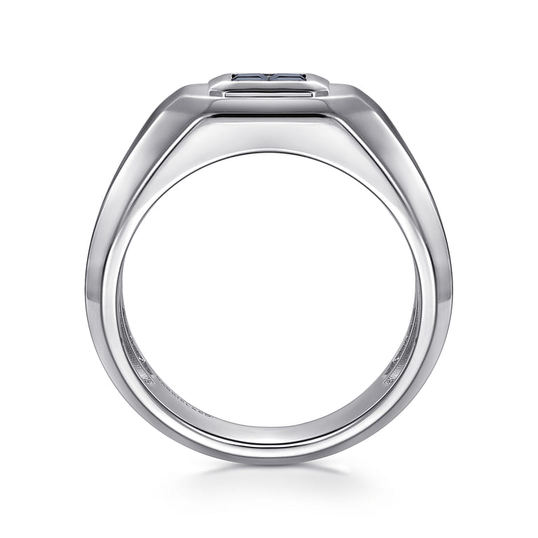 925 Sterling Silver Signet Ring with Princess Cut Sapphires - Shot 2