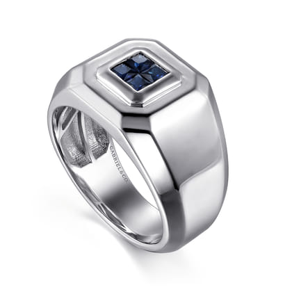925 Sterling Silver Signet Ring with Princess Cut Sapphires