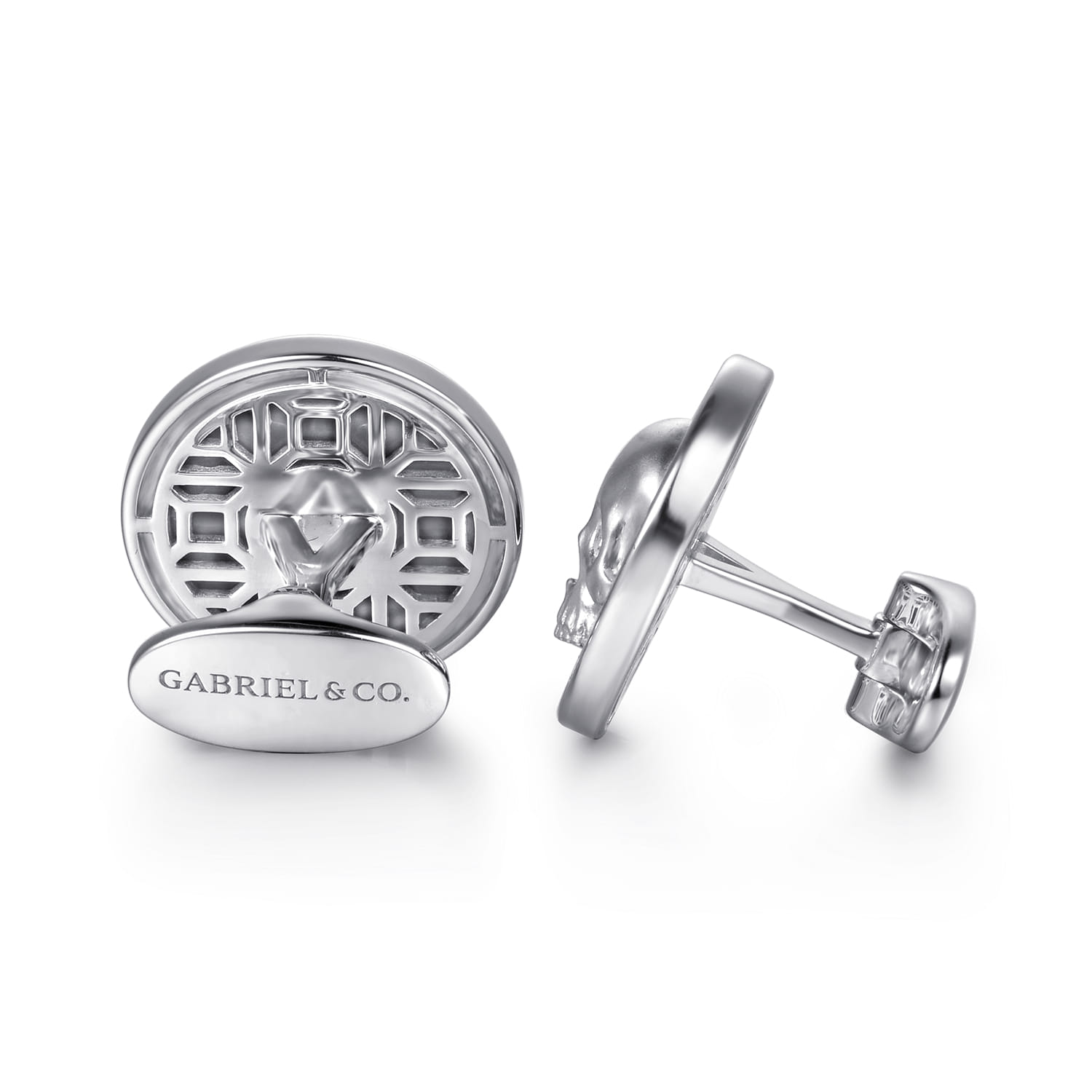 925 Sterling Silver Skull Round Cufflinks with Onyx - Shot 2