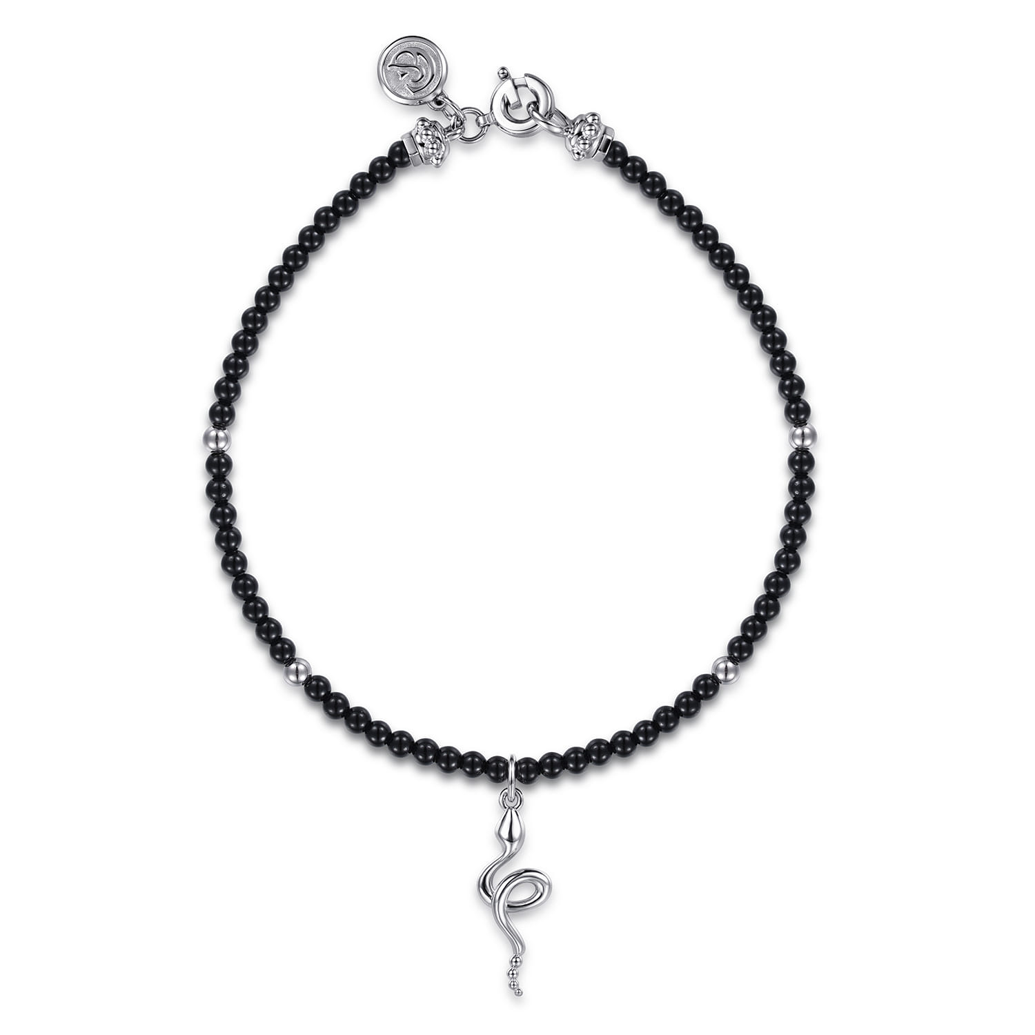 925 Sterling Silver Snake Brownish Black Spinel Bead Bracelet - Shot 1