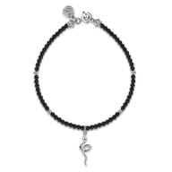 925 Sterling Silver Snake Brownish Black Spinel Bead Bracelet