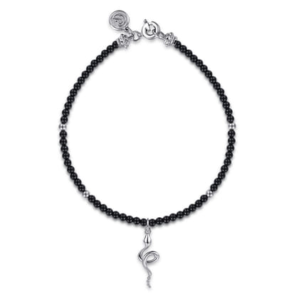 925 Sterling Silver Snake Brownish Black Spinel Bead Bracelet