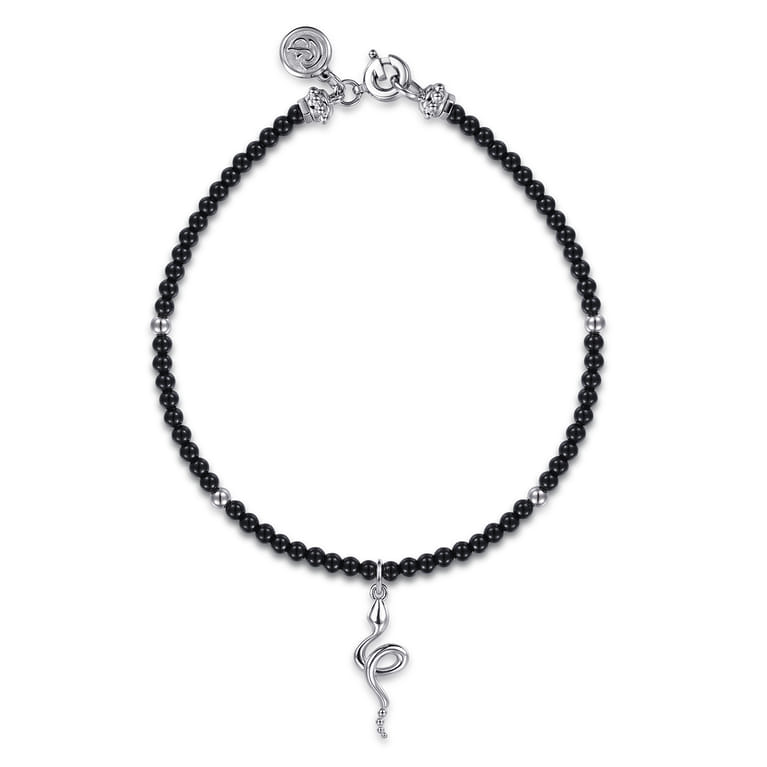 925 Sterling Silver Snake Brownish Black Spinel Bead Bracelet - Shot 1