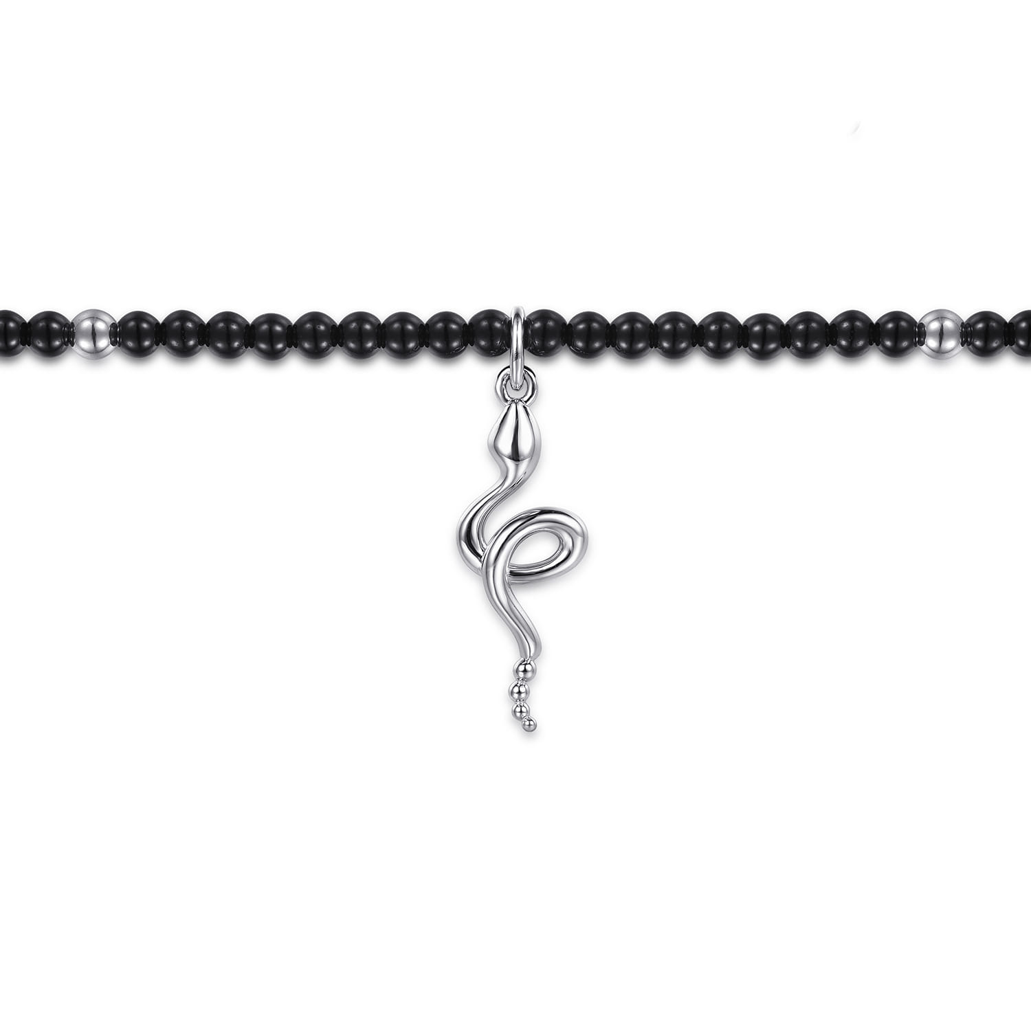 925 Sterling Silver Snake Brownish Black Spinel Bead Bracelet - Shot 2