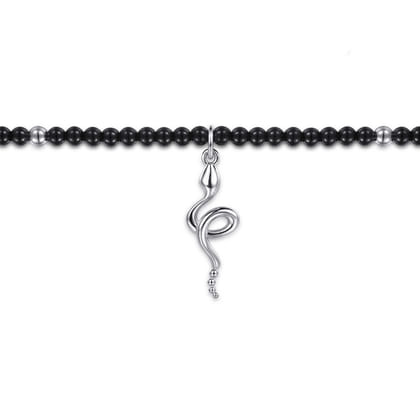 925 Sterling Silver Snake Brownish Black Spinel Bead Bracelet