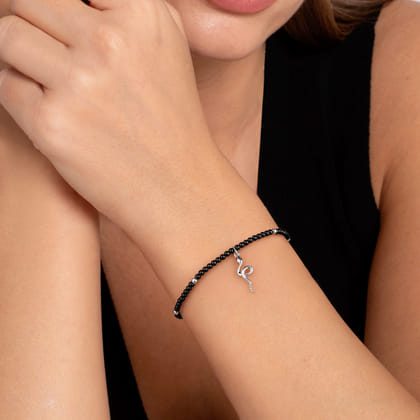925 Sterling Silver Snake Brownish Black Spinel Bead Bracelet