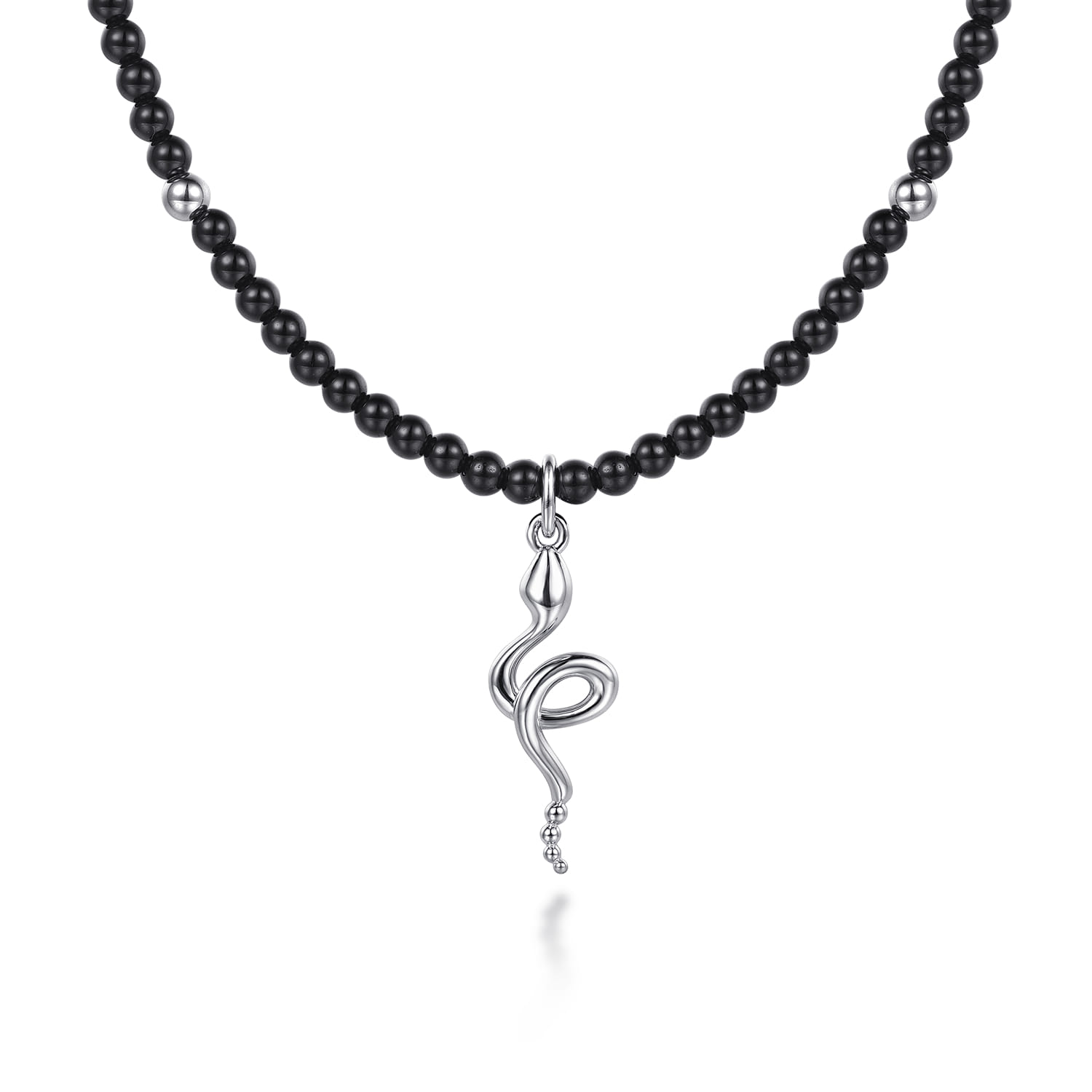 925 Sterling Silver Snake Brownish Black Spinel Bead Pendant Necklace - Shot 1