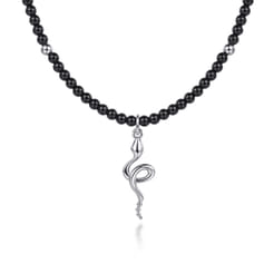 925-Sterling-Silver-Snake-Brownish-Black-Spinel-Bead-Pendant-Necklace1