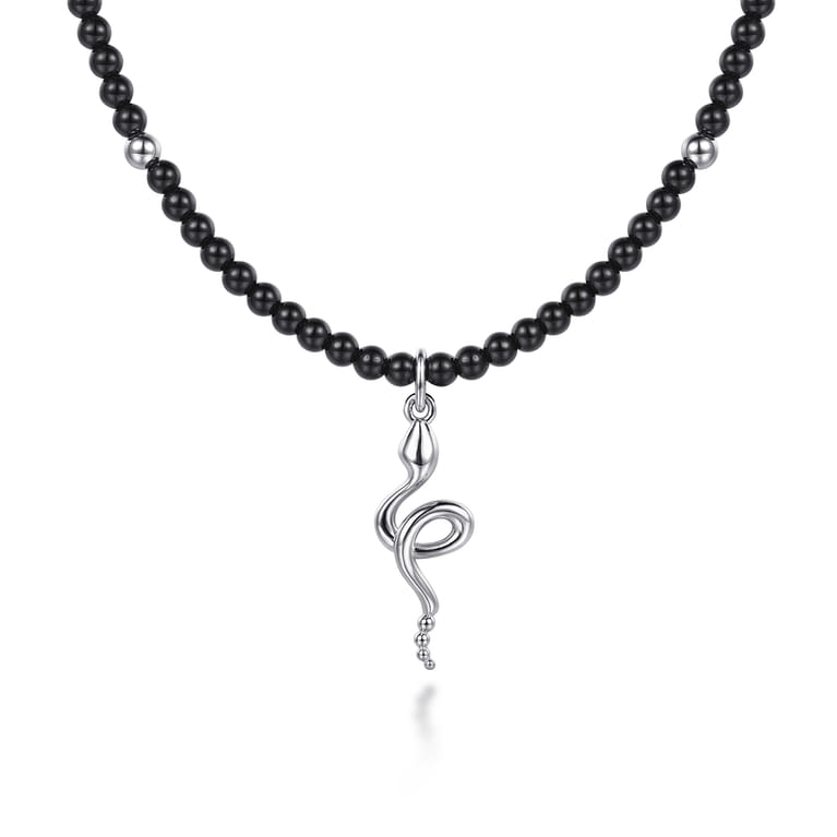 925 Sterling Silver Snake Brownish Black Spinel Bead Pendant Necklace - Shot 1