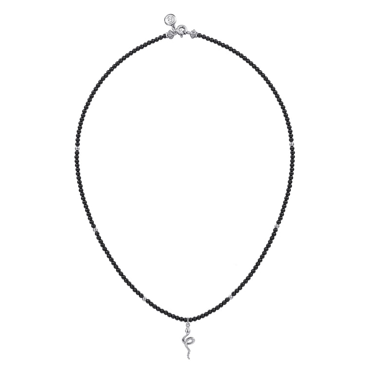 925 Sterling Silver Snake Brownish Black Spinel Bead Pendant Necklace - Shot 2