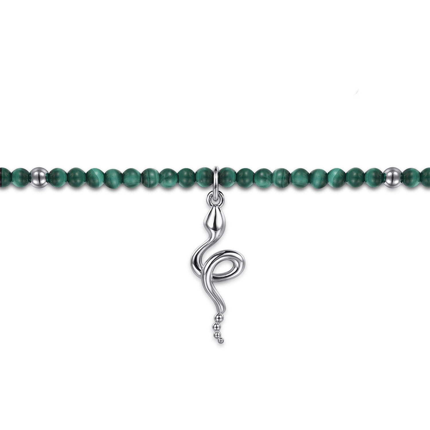 925 Sterling Silver Snake Brownish Malachite Bead Bracelet - Shot 2