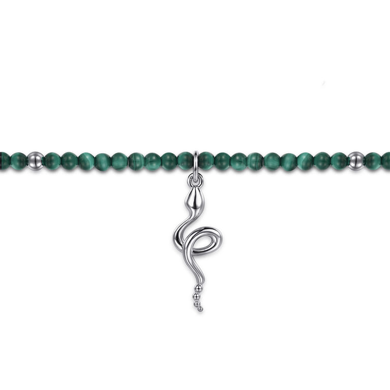 925 Sterling Silver Snake Brownish Malachite Bead Bracelet - Shot 2