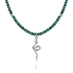 925-Sterling-Silver-Snake-Brownish-Malachite-Bead-Pendant-Necklace1