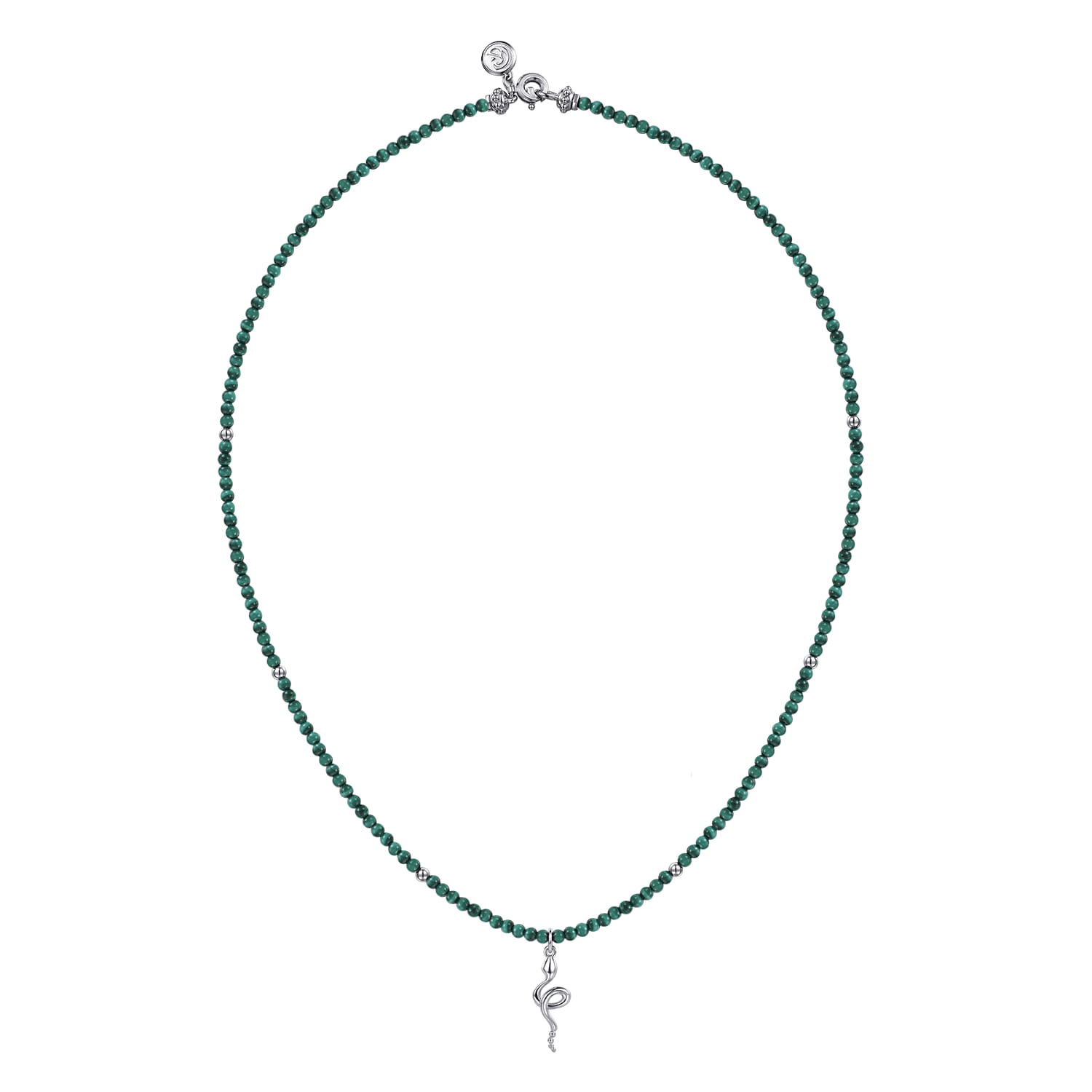 925 Sterling Silver Snake Brownish Malachite Bead Pendant Necklace - Shot 2