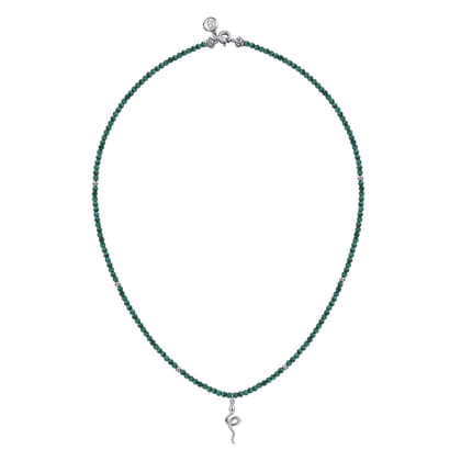925 Sterling Silver Snake Brownish Malachite Bead Pendant Necklace
