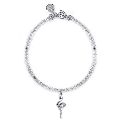 925 Sterling Silver Snake Brownish Moon Stone Bead Bracelet