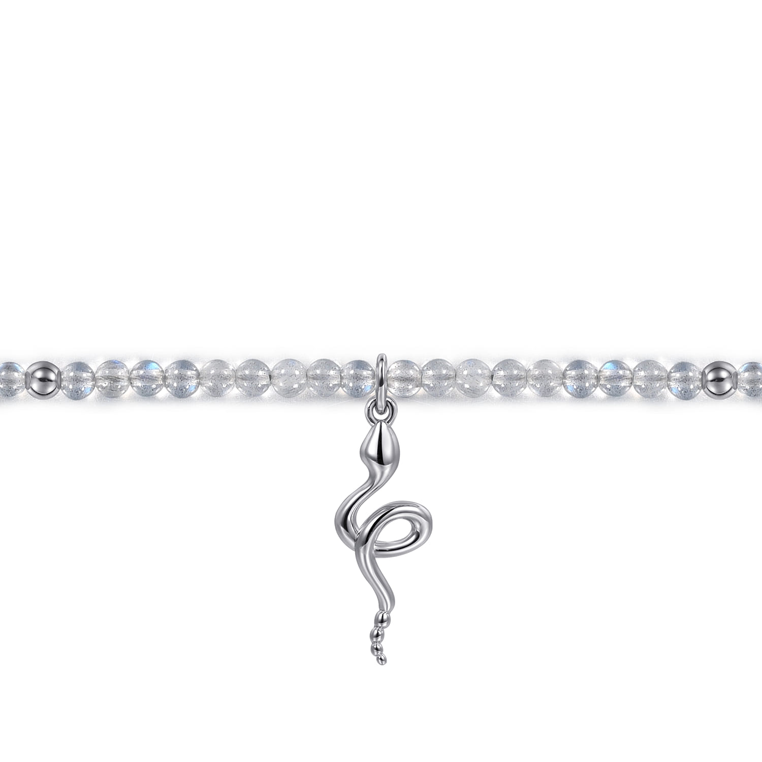 925 Sterling Silver Snake Brownish Moon Stone Bead Bracelet - Shot 2