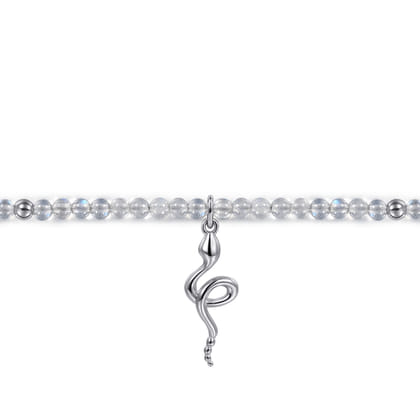 925 Sterling Silver Snake Brownish Moon Stone Bead Bracelet