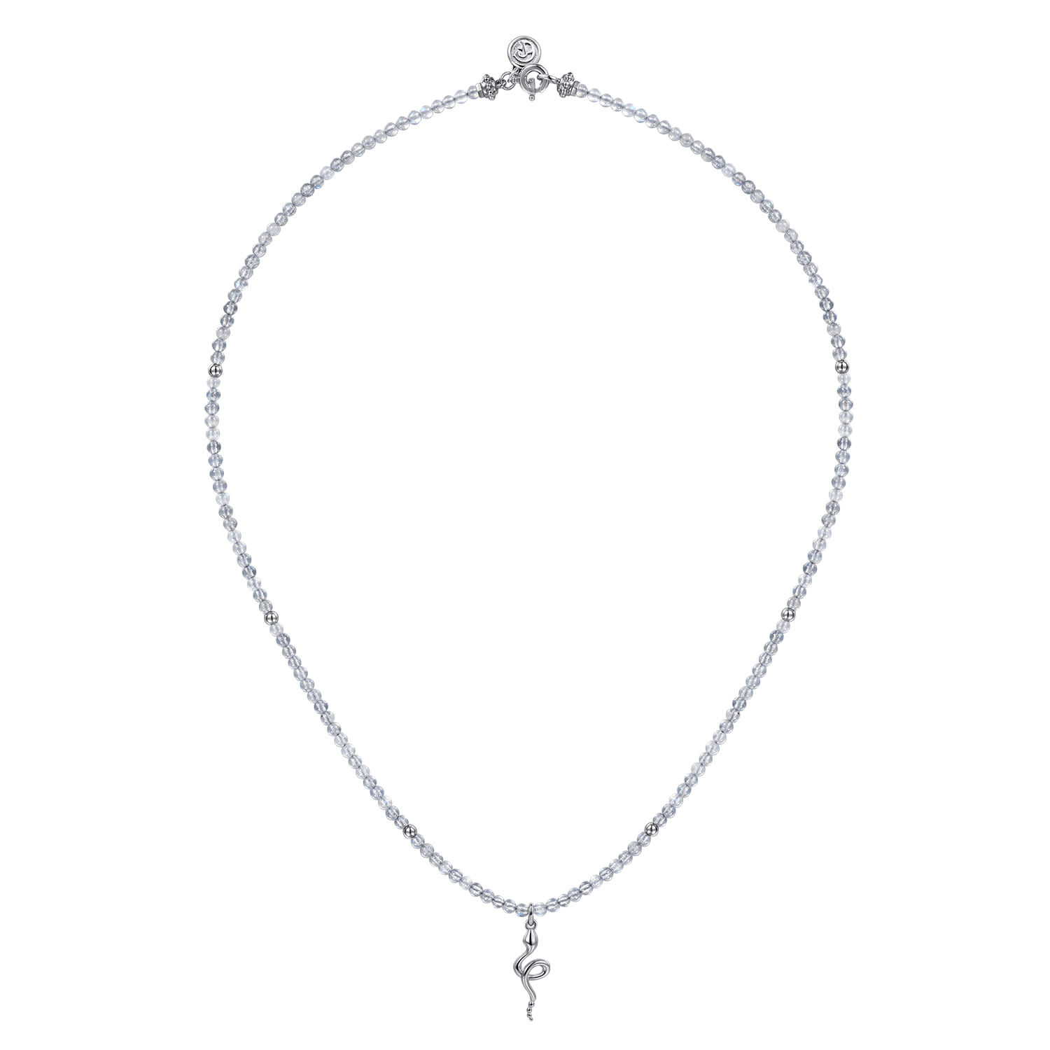 925 Sterling Silver Snake Brownish Moon Stone Bead Pendant Necklace - Shot 2