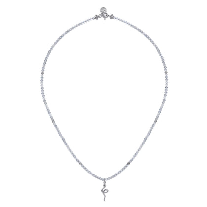 925 Sterling Silver Snake Brownish Moon Stone Bead Pendant Necklace