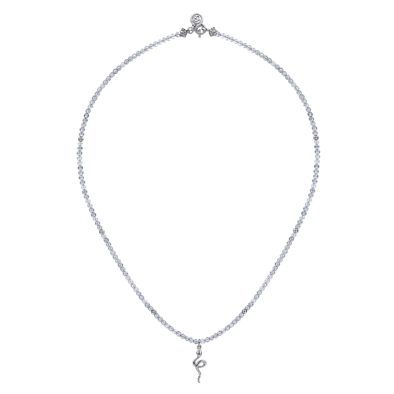 925 Sterling Silver Snake Brownish Moon Stone Bead Pendant Necklace - Shot 2