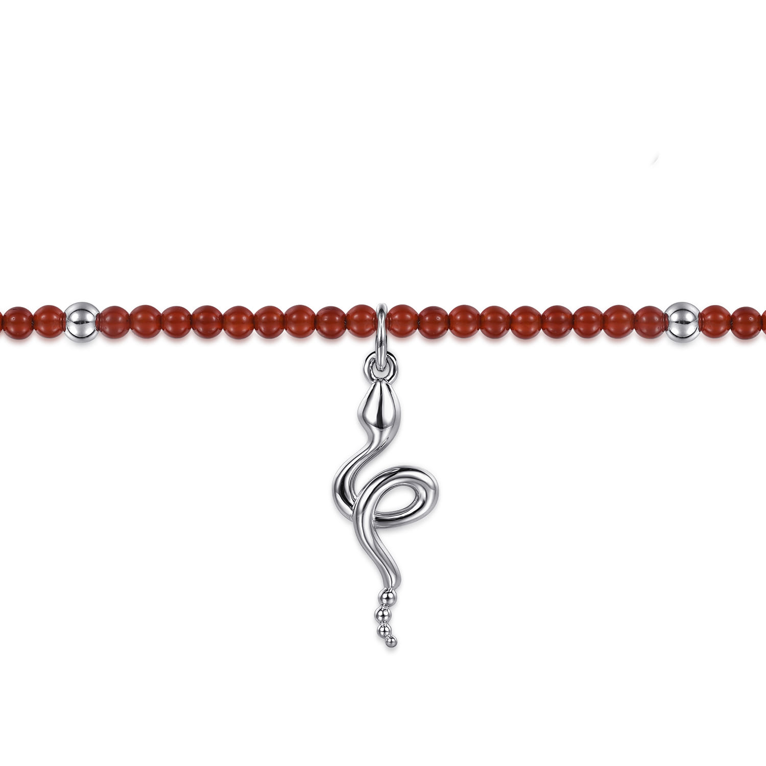 925 Sterling Silver Snake Brownish Red Agate Bead Bracelet - Shot 2