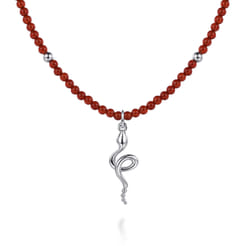 925-Sterling-Silver-Snake-Brownish-Red-Agate-Bead-Pendant-Necklace1