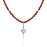 925 Sterling Silver Snake Brownish Red Agate Bead Pendant Necklace