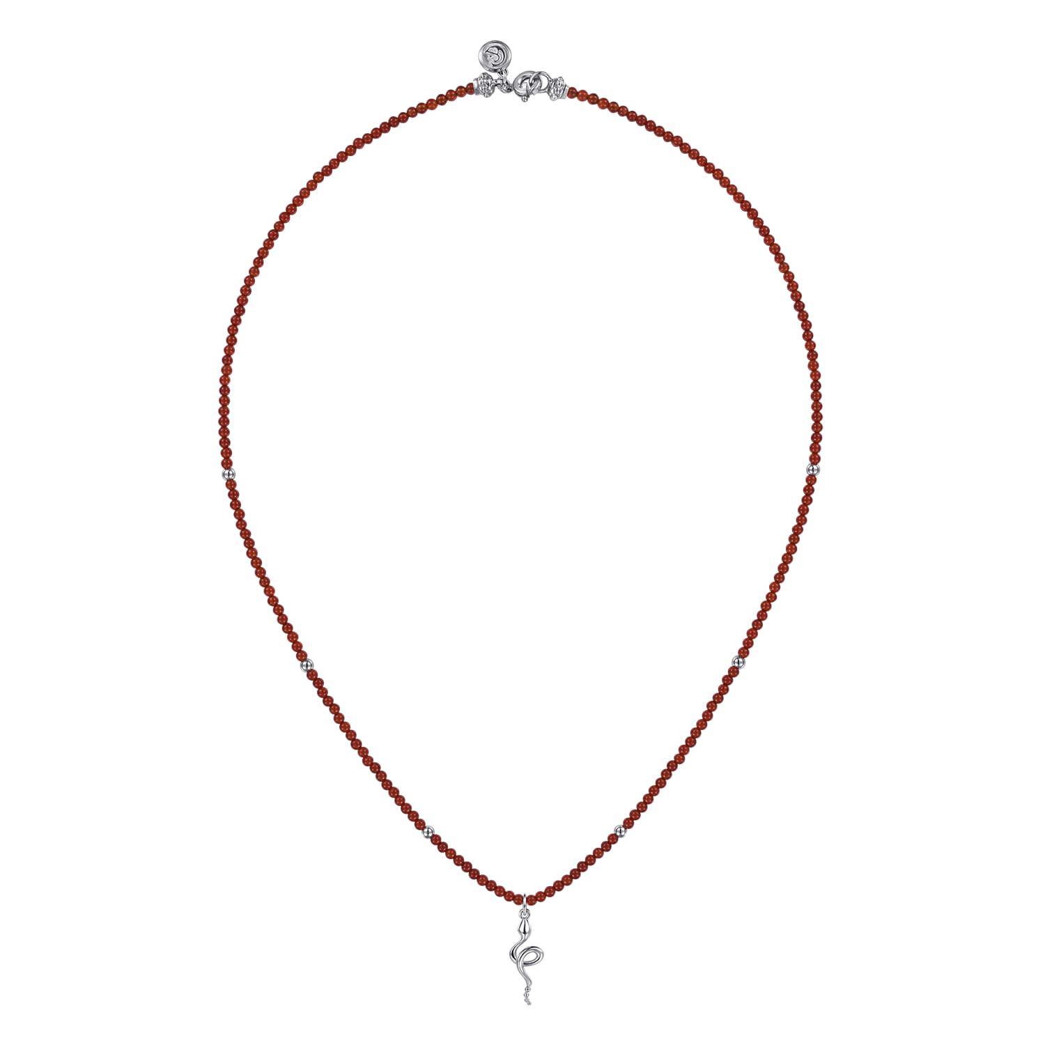 925 Sterling Silver Snake Brownish Red Agate Bead Pendant Necklace - Shot 2