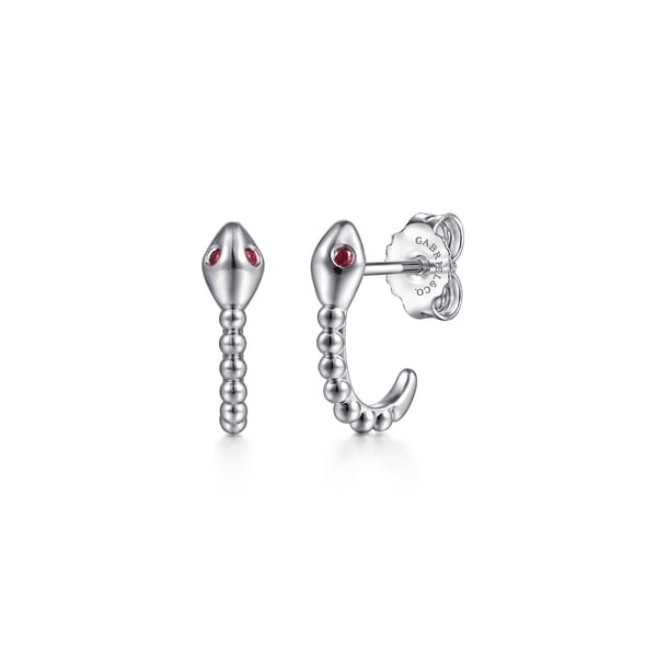 Sterling Silver Snake Bujukan Ruby J Hoop Earrings