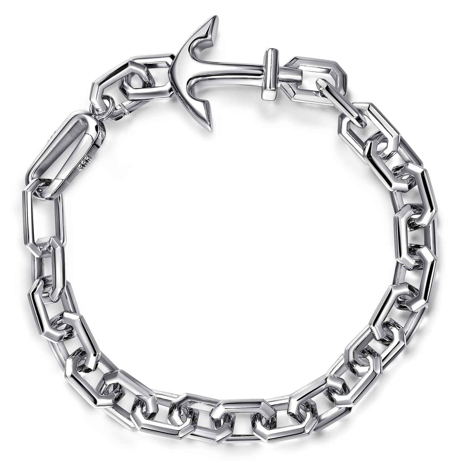 925 Sterling Silver Solid Chain and Anchor Bracelet - Shot 1