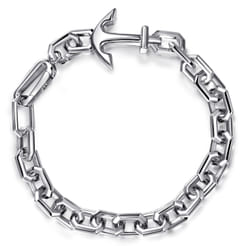 925 Sterling Silver Solid Chain and Anchor Bracelet