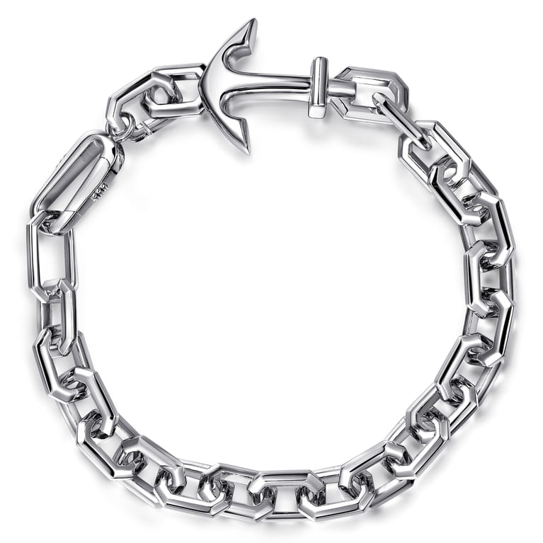 925 Sterling Silver Solid Chain and Anchor Bracelet - Shot 1