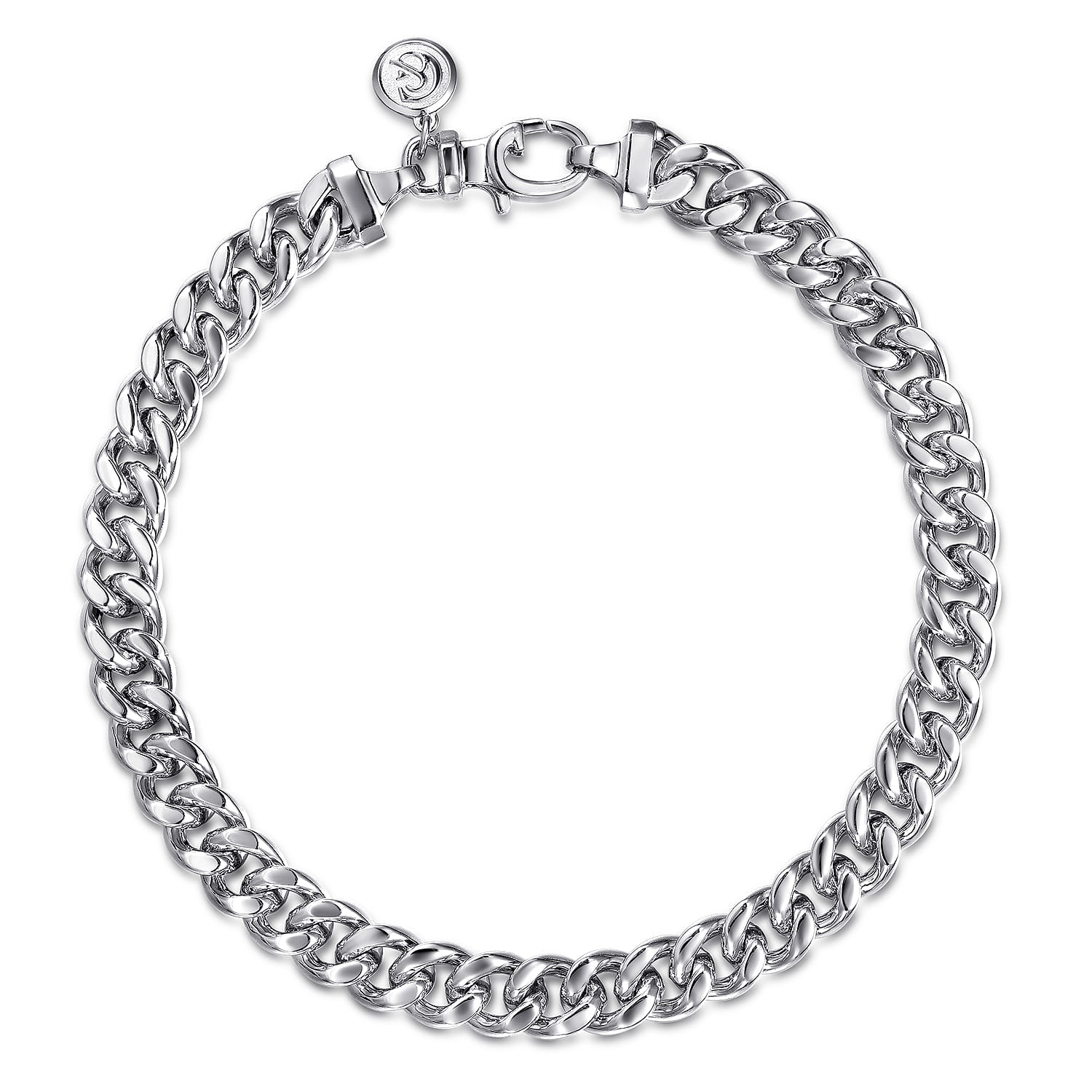 925 Sterling Silver Solid Cuban Link Chain Bracelet 7mm - Shot 1