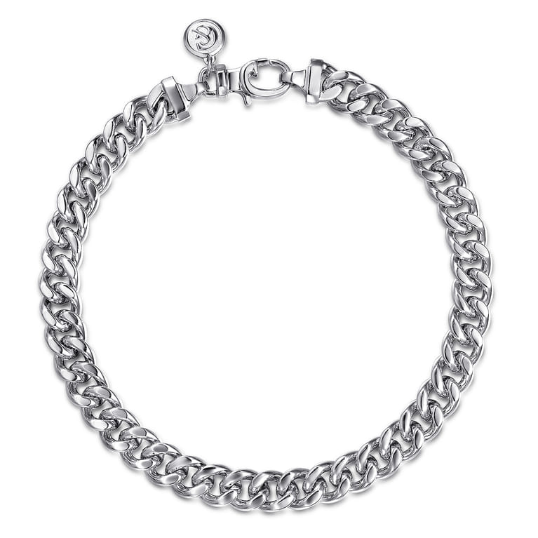 925 Sterling Silver Solid Cuban Link Chain Bracelet 7mm - Shot 1
