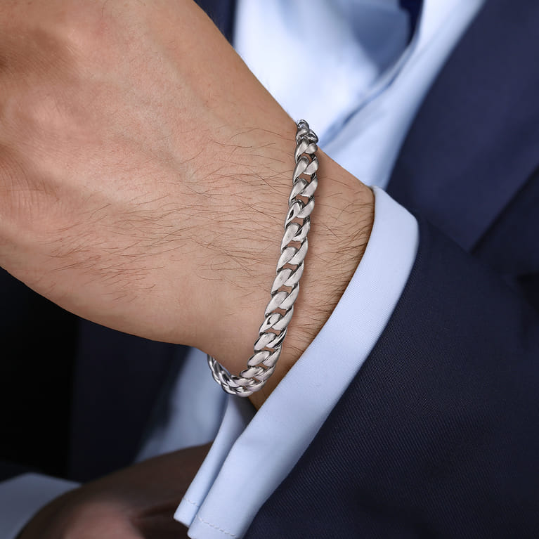 925 Sterling Silver Solid Cuban Link Chain Bracelet 8mm - Shot 3