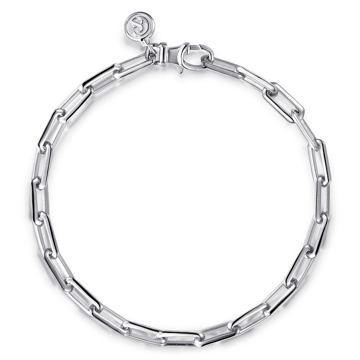 925 Sterling Silver Solid Elongated Chain Bracelet - Shot 1