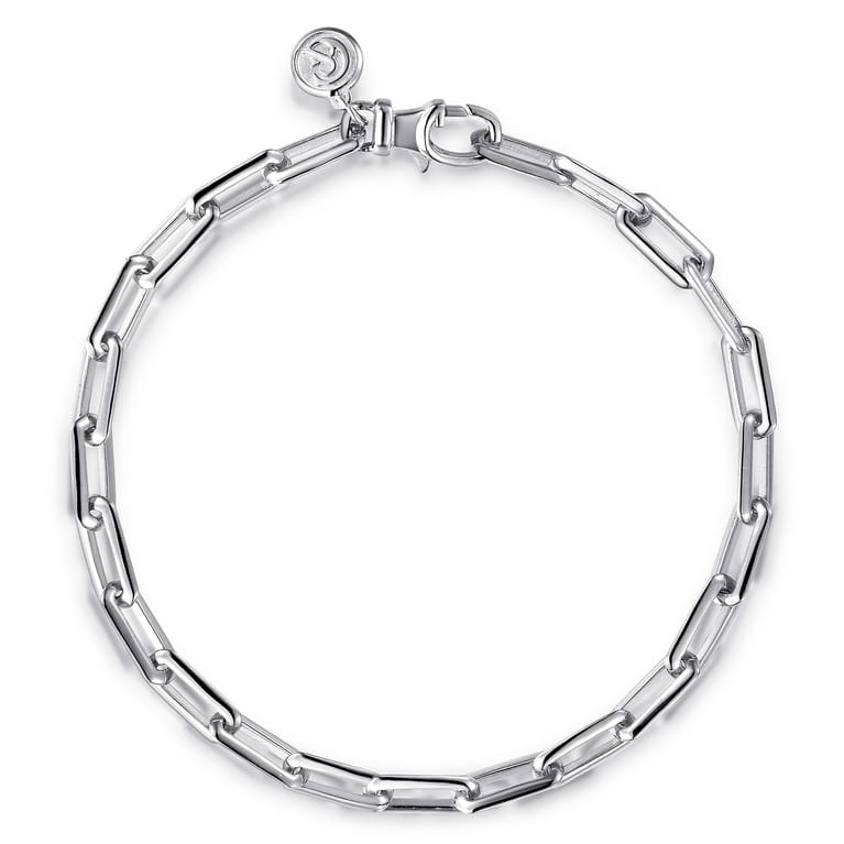 925 Sterling Silver Solid Elongated Chain Bracelet - Shot 1