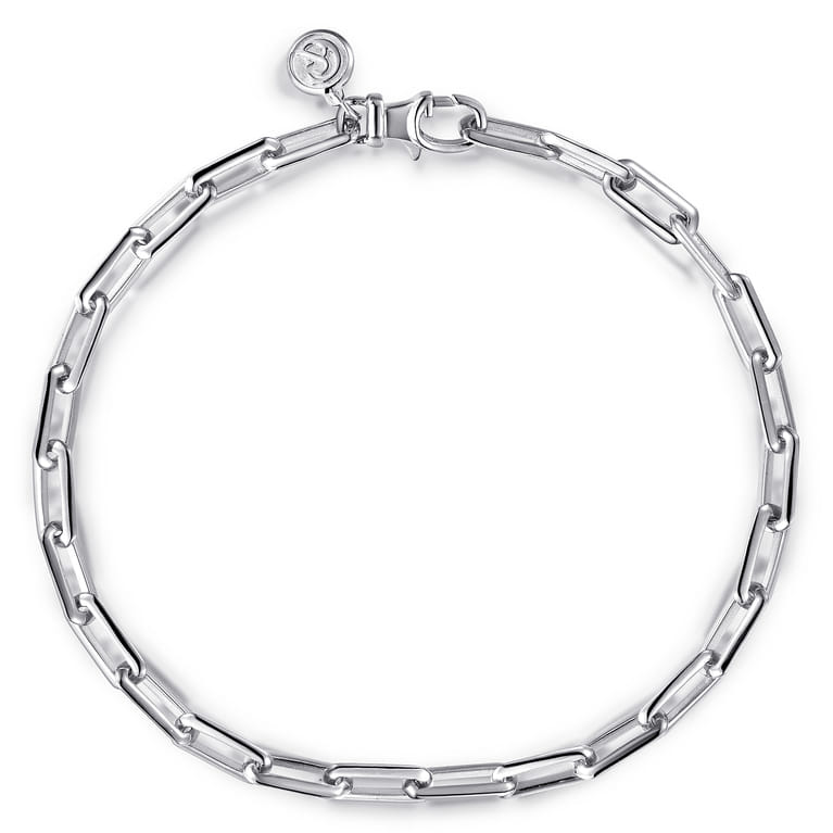 925 Sterling Silver Solid Elongated Chain Bracelet - Shot 1