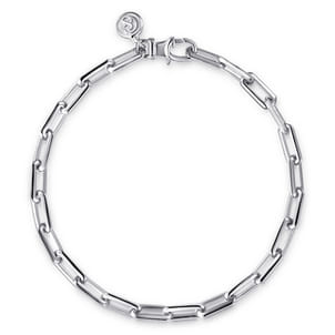 925 Sterling Silver Solid Elongated Chain Bracelet