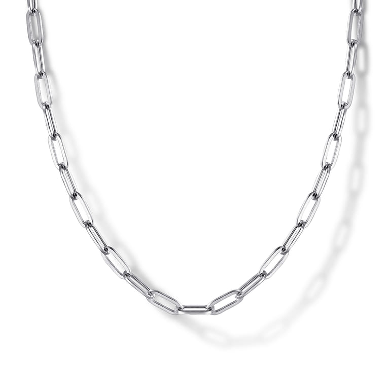 925 Sterling Silver Solid Paper Clip Chain Necklace - Shot 1