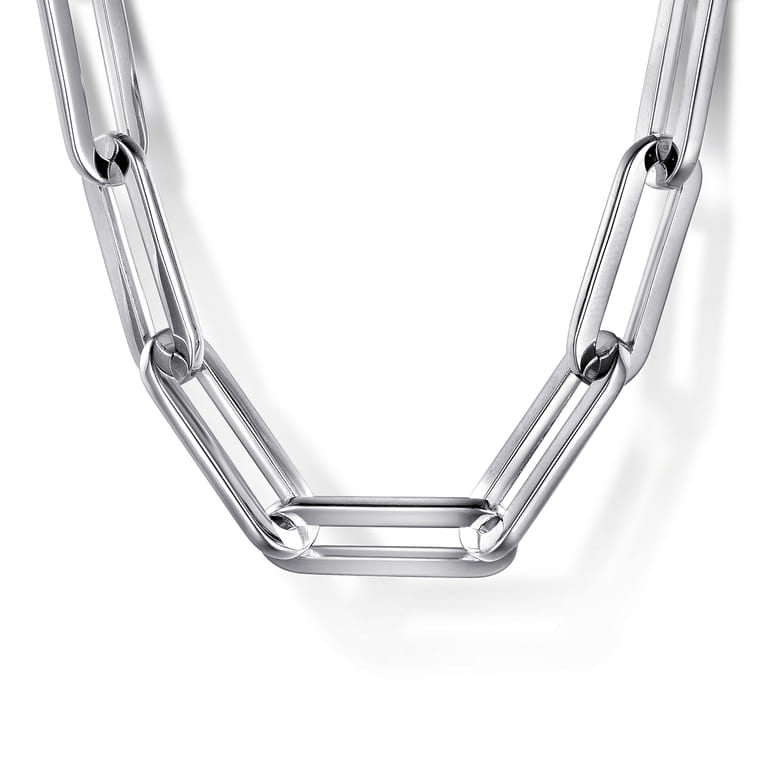 925 Sterling Silver Solid Paper Clip Chain Necklace - Shot 1