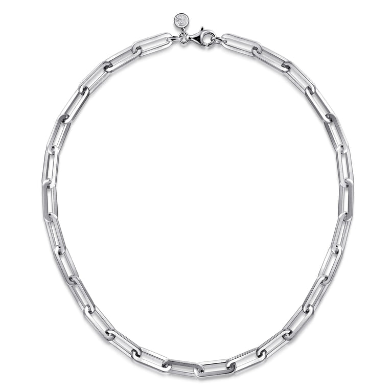 925 Sterling Silver Solid Paper Clip Chain Necklace - Shot 2