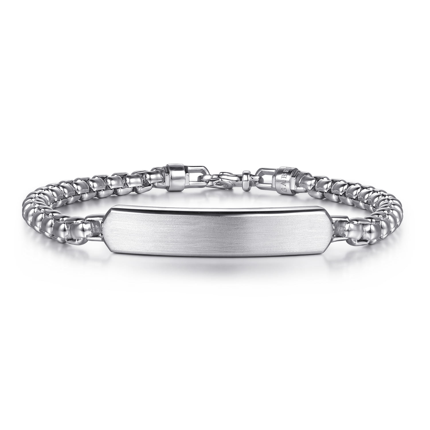 925 Sterling Silver Solid Round Box Chain ID Bracelet - Shot 1